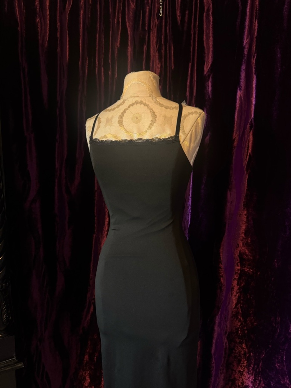 Classic Black Slip Dress with Lace Trim